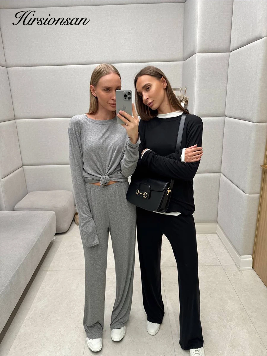 Hirsionsan 2025 Modal Soft Loose Sets Women Casual Two Pieces Short Sleeve T Shirts & High Waist Long Pants Outfits Tracksuit