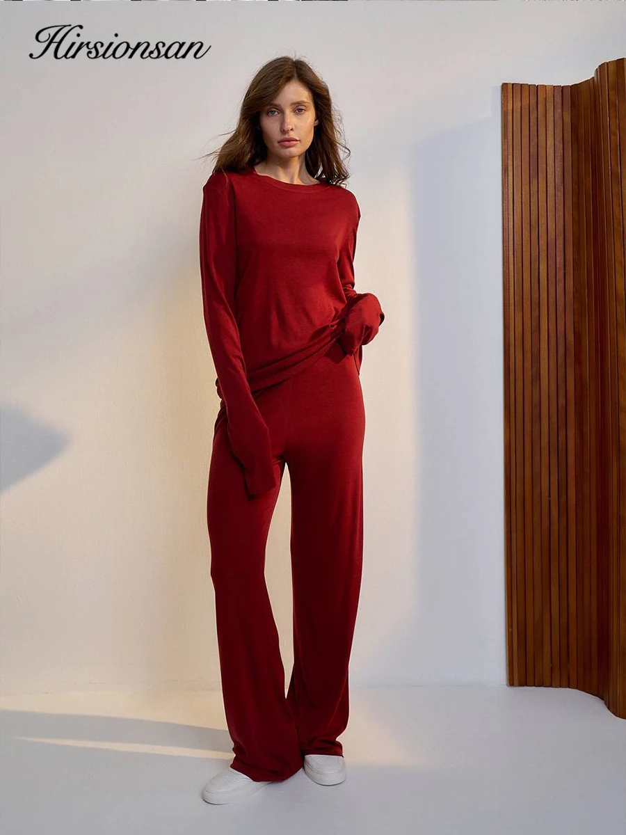 Hirsionsan 2025 Modal Soft Loose Sets Women Casual Two Pieces Short Sleeve T Shirts & High Waist Long Pants Outfits Tracksuit