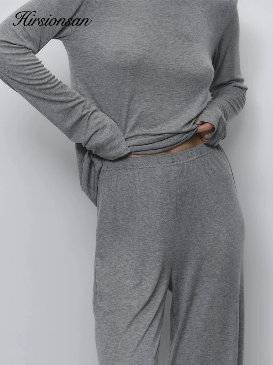 Hirsionsan 2025 Modal Soft Loose Sets Women Casual Two Pieces Short Sleeve T Shirts & High Waist Long Pants Outfits Tracksuit