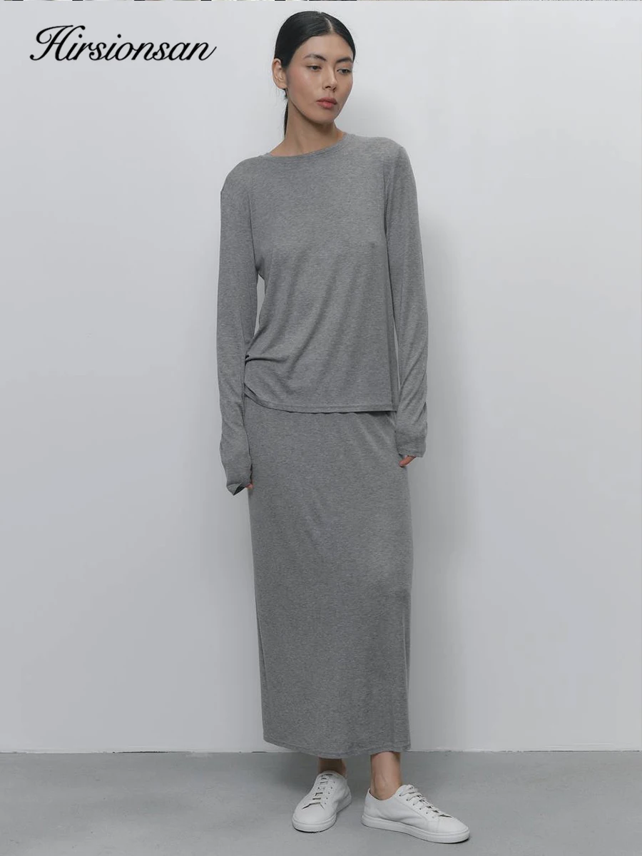 Hirsionsan 2025 Modal Soft Loose Sets Women Casual Two Pieces Short Sleeve T Shirts & High Waist Long Pants Outfits Tracksuit