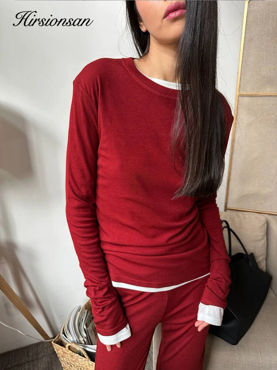 Hirsionsan 2025 Modal Soft Loose Sets Women Casual Two Pieces Short Sleeve T Shirts & High Waist Long Pants Outfits Tracksuit