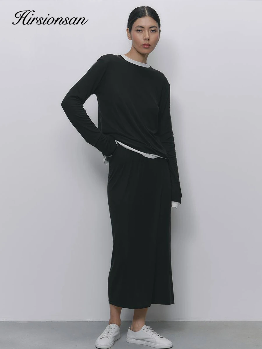 Hirsionsan 2025 Modal Soft Loose Sets Women Casual Two Pieces Short Sleeve T Shirts & High Waist Long Pants Outfits Tracksuit