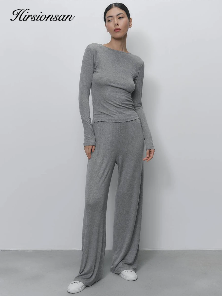 Hirsionsan 2025 Modal Soft Loose Sets Women Casual Two Pieces Short Sleeve T Shirts & High Waist Long Pants Outfits Tracksuit