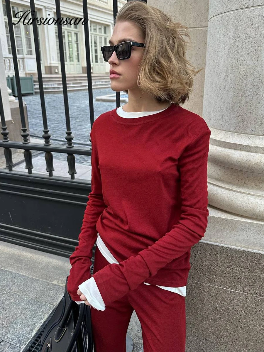 Hirsionsan 2025 Modal Soft Loose Sets Women Casual Two Pieces Short Sleeve T Shirts & High Waist Long Pants Outfits Tracksuit