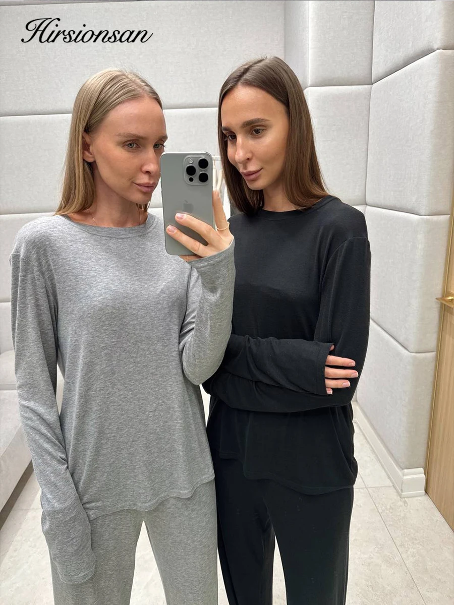 Hirsionsan 2025 Modal Soft Loose Sets Women Casual Two Pieces Short Sleeve T Shirts & High Waist Long Pants Outfits Tracksuit