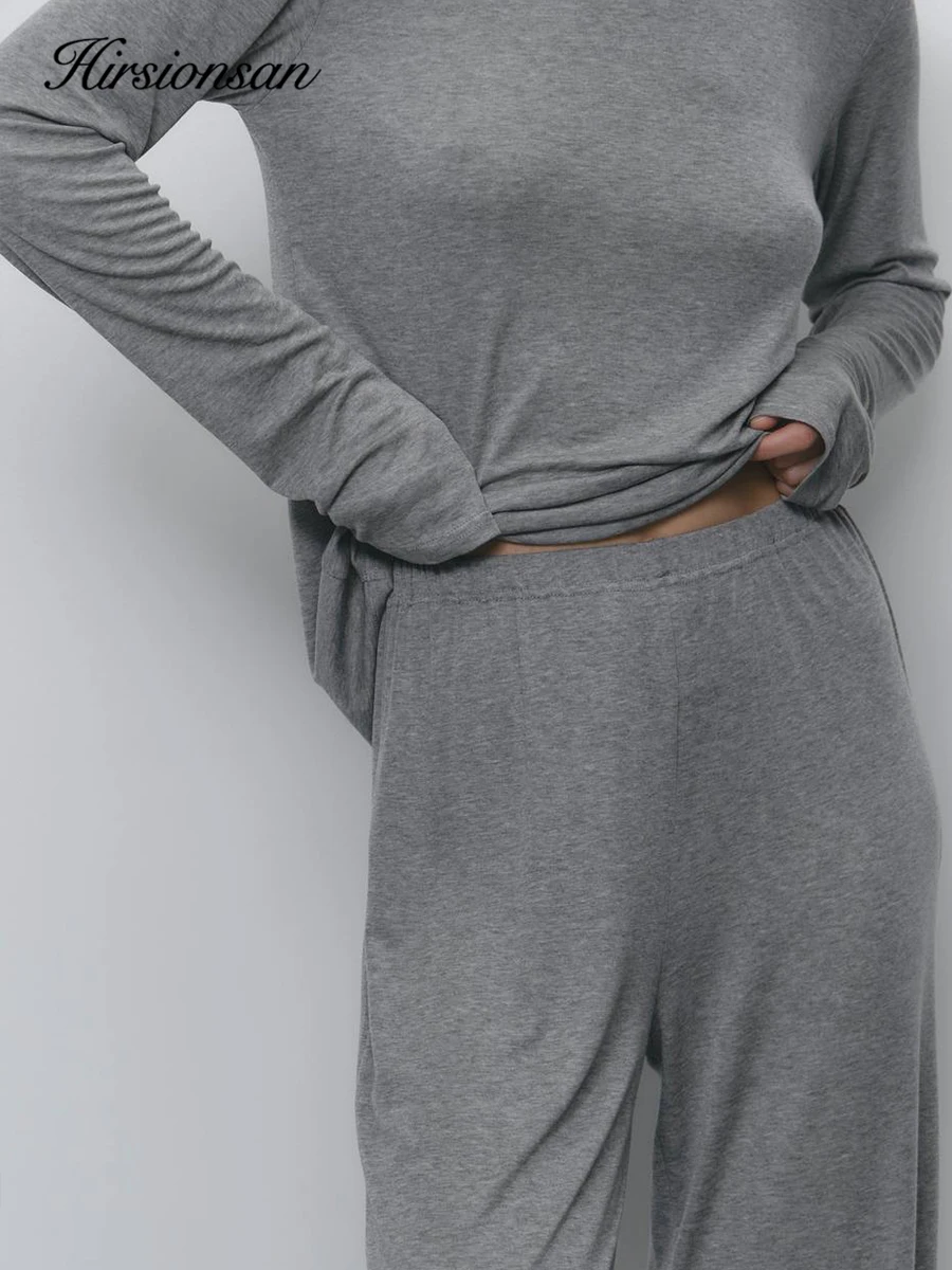 Hirsionsan 2025 Modal Soft Loose Sets Women Casual Two Pieces Short Sleeve T Shirts & High Waist Long Pants Outfits Tracksuit