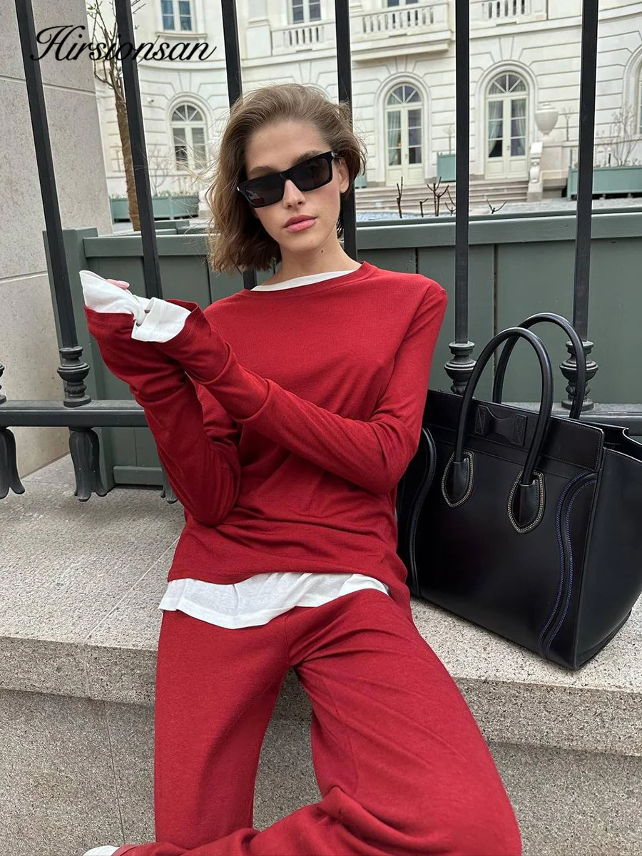 Hirsionsan 2025 Modal Soft Loose Sets Women Casual Two Pieces Short Sleeve T Shirts & High Waist Long Pants Outfits Tracksuit