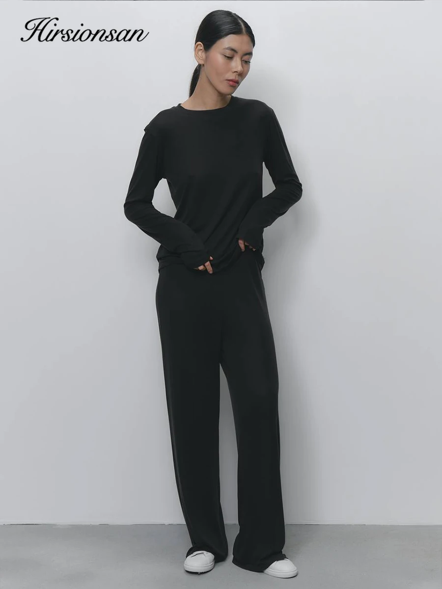 Hirsionsan 2025 Modal Soft Loose Sets Women Casual Two Pieces Short Sleeve T Shirts & High Waist Long Pants Outfits Tracksuit