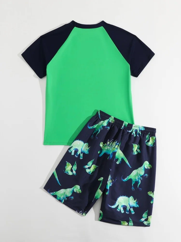 Boy Swimsuit 2026 New Dinosaur Print Short Sleeve Children Swimwear Summer Two Piece Kids Beach Wear Swimming Bathing Suit Boys