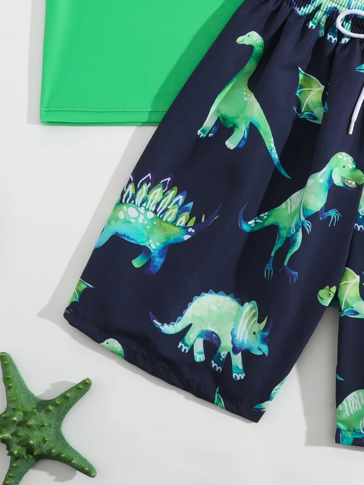 Boy Swimsuit 2026 New Dinosaur Print Short Sleeve Children Swimwear Summer Two Piece Kids Beach Wear Swimming Bathing Suit Boys
