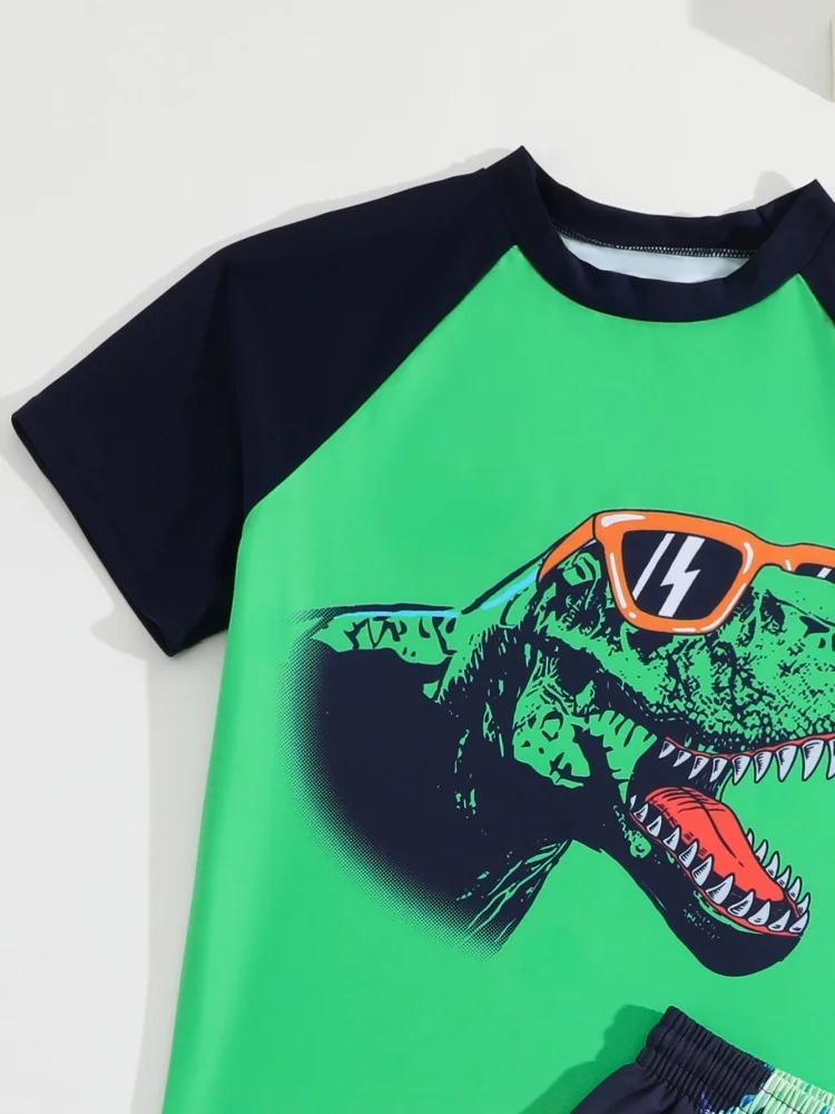 Boy Swimsuit 2026 New Dinosaur Print Short Sleeve Children Swimwear Summer Two Piece Kids Beach Wear Swimming Bathing Suit Boys