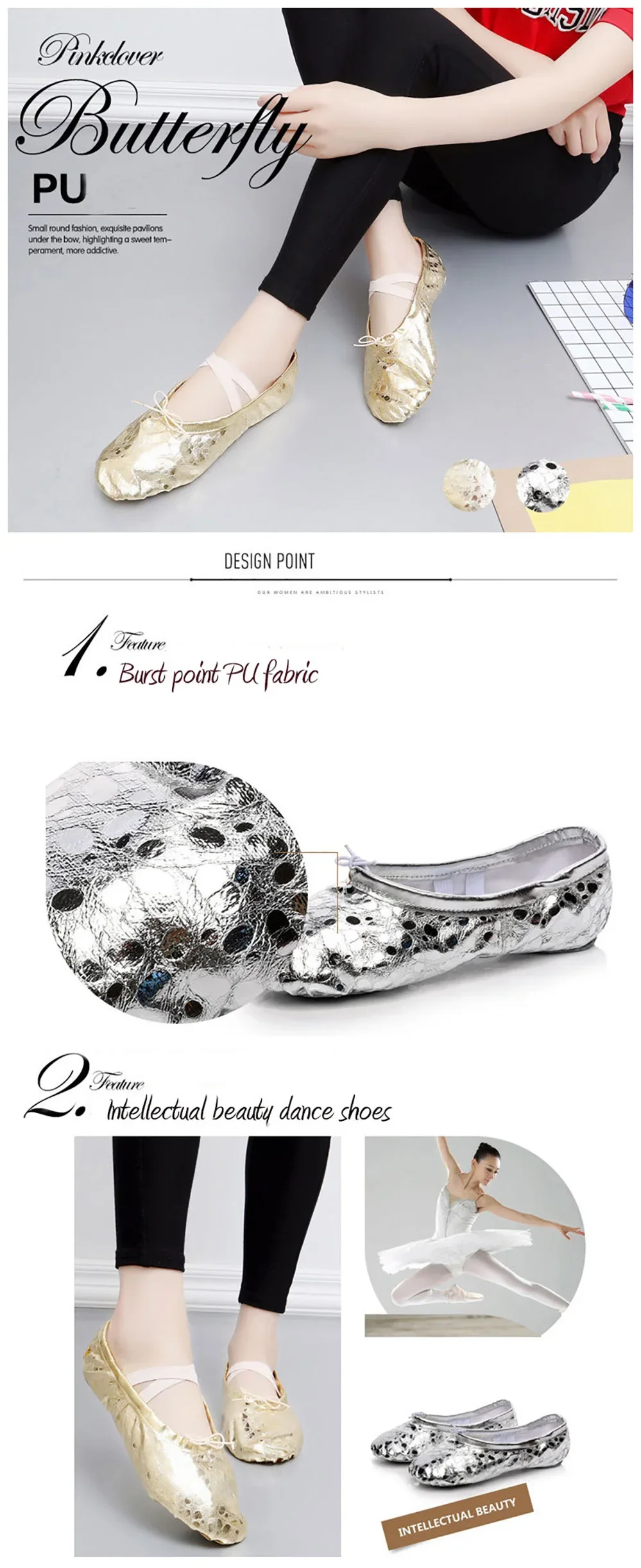 TOVEKIN Quality Gold Silver PU Performance Yoga Belly Dance Shoes Soft Sole Gym Ballet Dance Shoes Kids Girls Woman