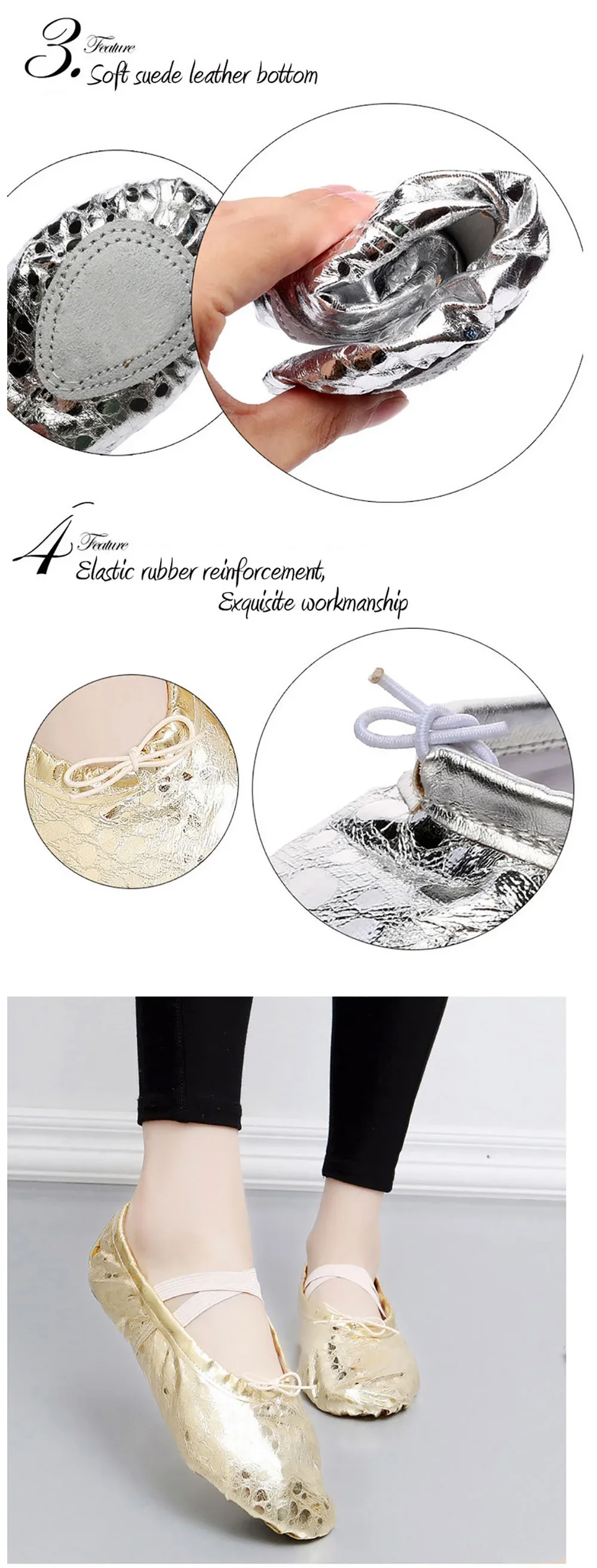 TOVEKIN Quality Gold Silver PU Performance Yoga Belly Dance Shoes Soft Sole Gym Ballet Dance Shoes Kids Girls Woman
