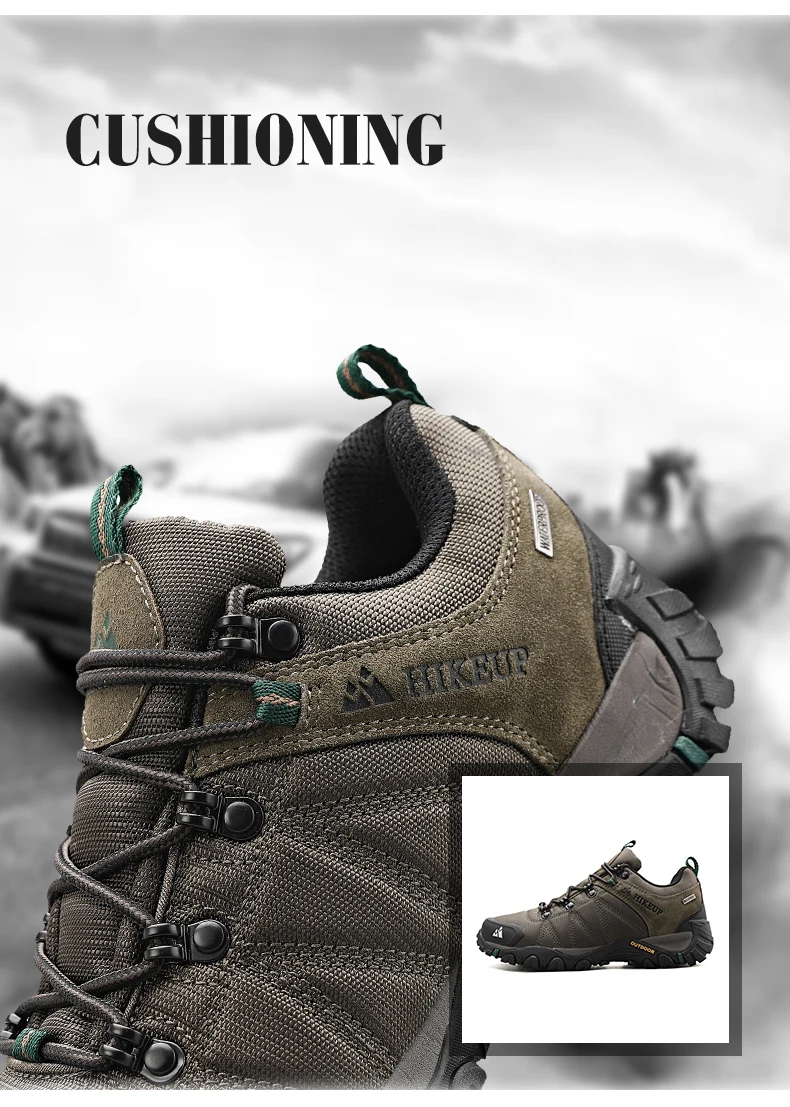 HIKEUP Non-slip Men Hiking Shoes Breathable Outdoor Wear Resistant Splashproof Climbing Men Sneaker Tourism Mountain Shoes