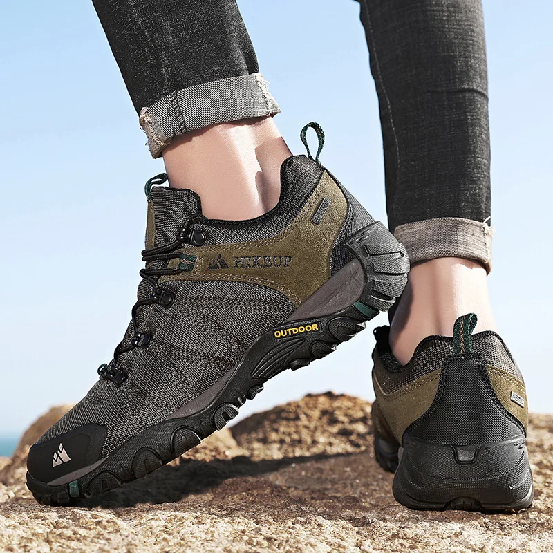 HIKEUP Non-slip Men Hiking Shoes Breathable Outdoor Wear Resistant Splashproof Climbing Men Sneaker Tourism Mountain Shoes