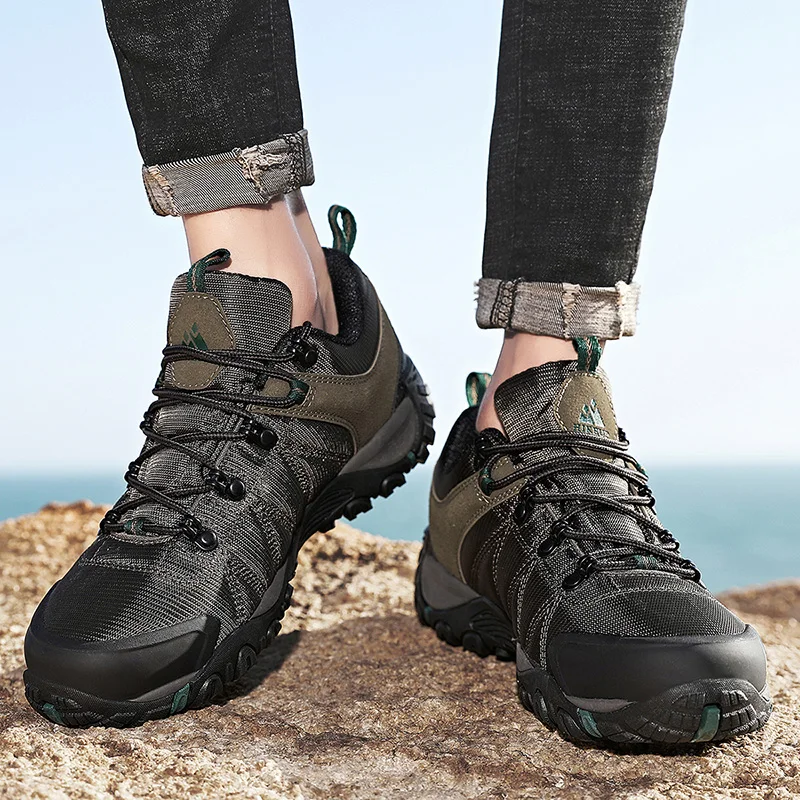 HIKEUP Non-slip Men Hiking Shoes Breathable Outdoor Wear Resistant Splashproof Climbing Men Sneaker Tourism Mountain Shoes