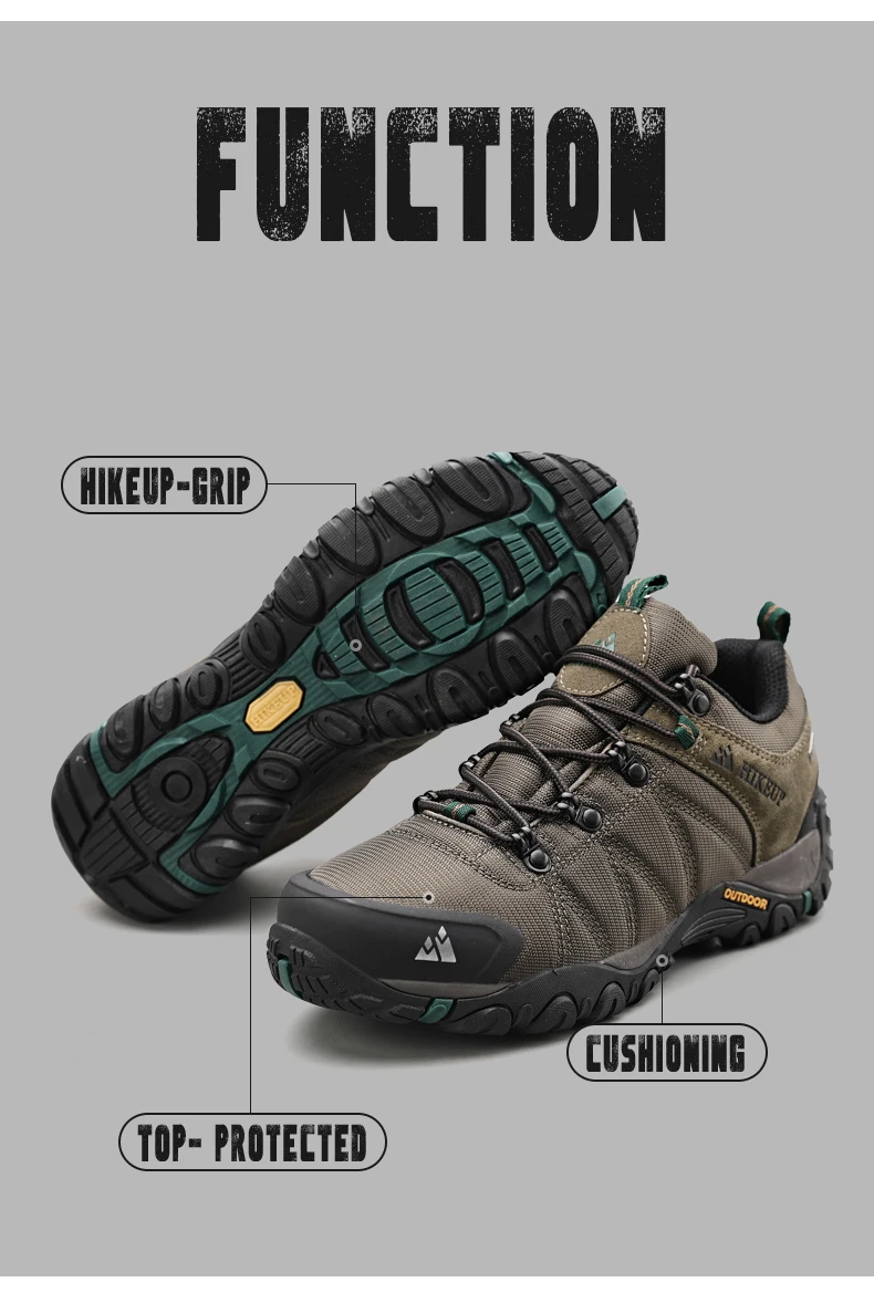 HIKEUP Non-slip Men Hiking Shoes Breathable Outdoor Wear Resistant Splashproof Climbing Men Sneaker Tourism Mountain Shoes