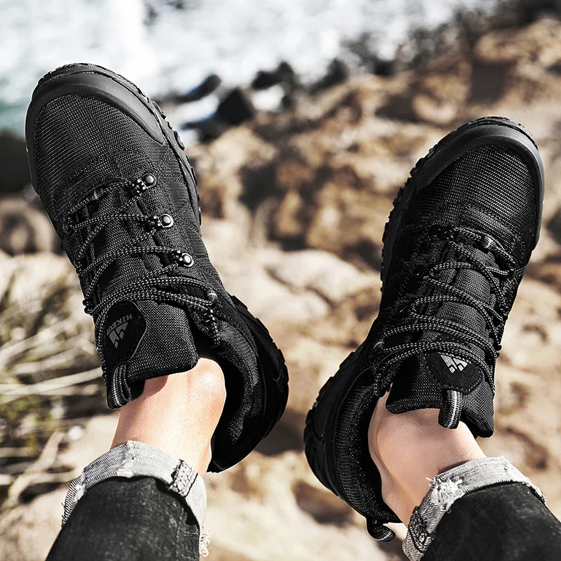 HIKEUP Non-slip Men Hiking Shoes Breathable Outdoor Wear Resistant Splashproof Climbing Men Sneaker Tourism Mountain Shoes