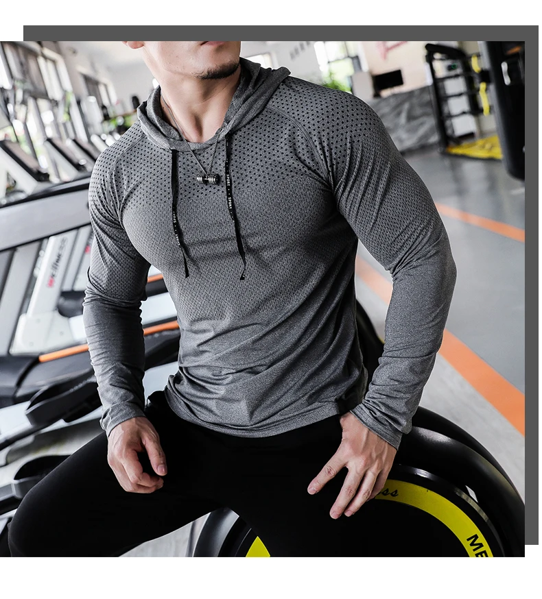 Mens Fitness Tracksuit Running Sport Hoodie Gym Joggers Hooded Outdoor Workout Shirts Tops Clothing Muscle Training Sweatshirt
