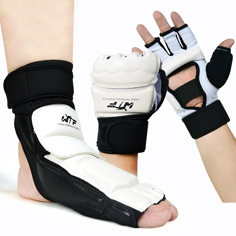 1Set Taekwondo Leather Foot Gloves Sparring Karate Ankle Protector Guard Gear Boxing Martial Arts Sock Kid