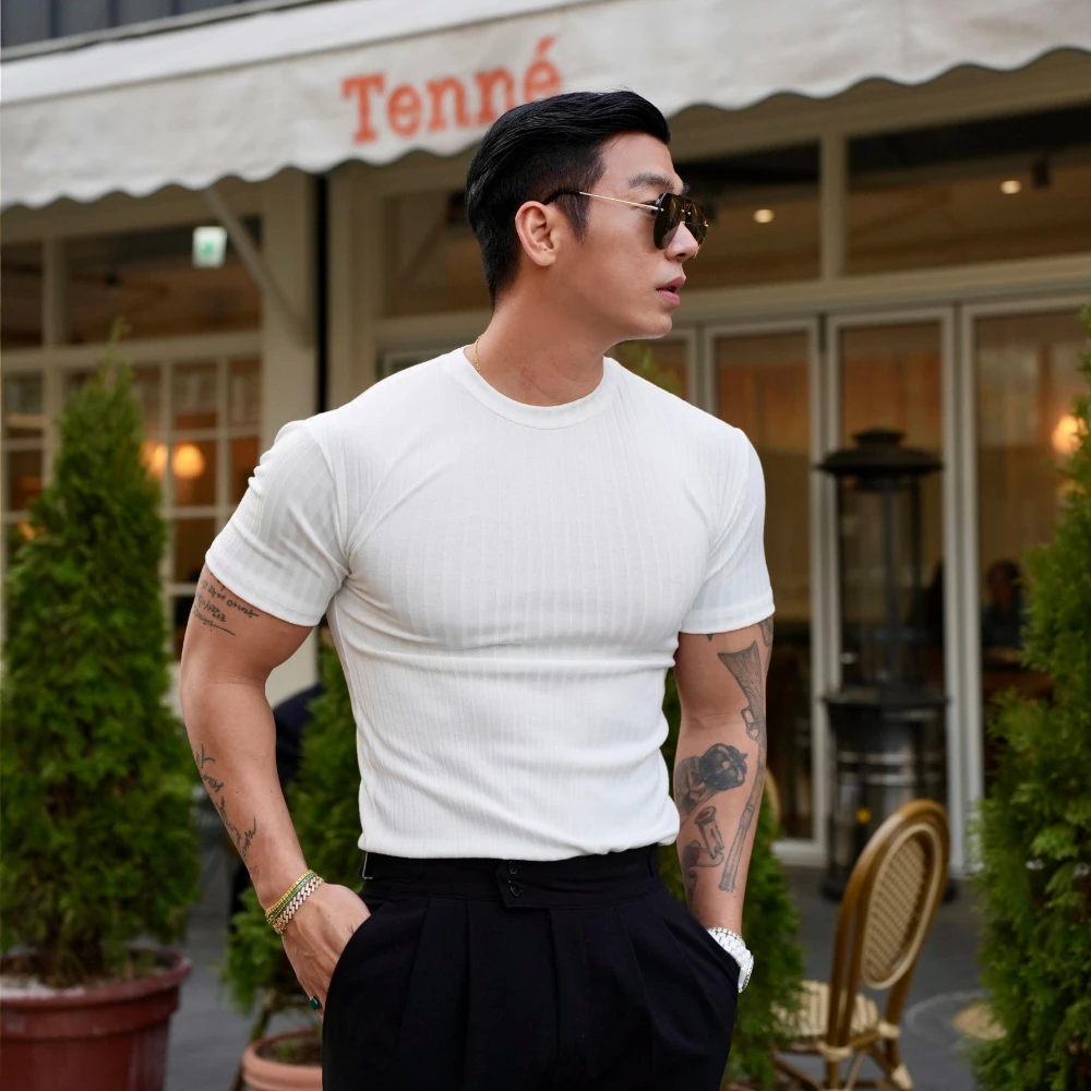 Men's Tight Short Sleeve T-Shirt, Athletic Casual Short Sleeve Top, Fitness Training Quick Dry Loose, Men's Fitness Clothing