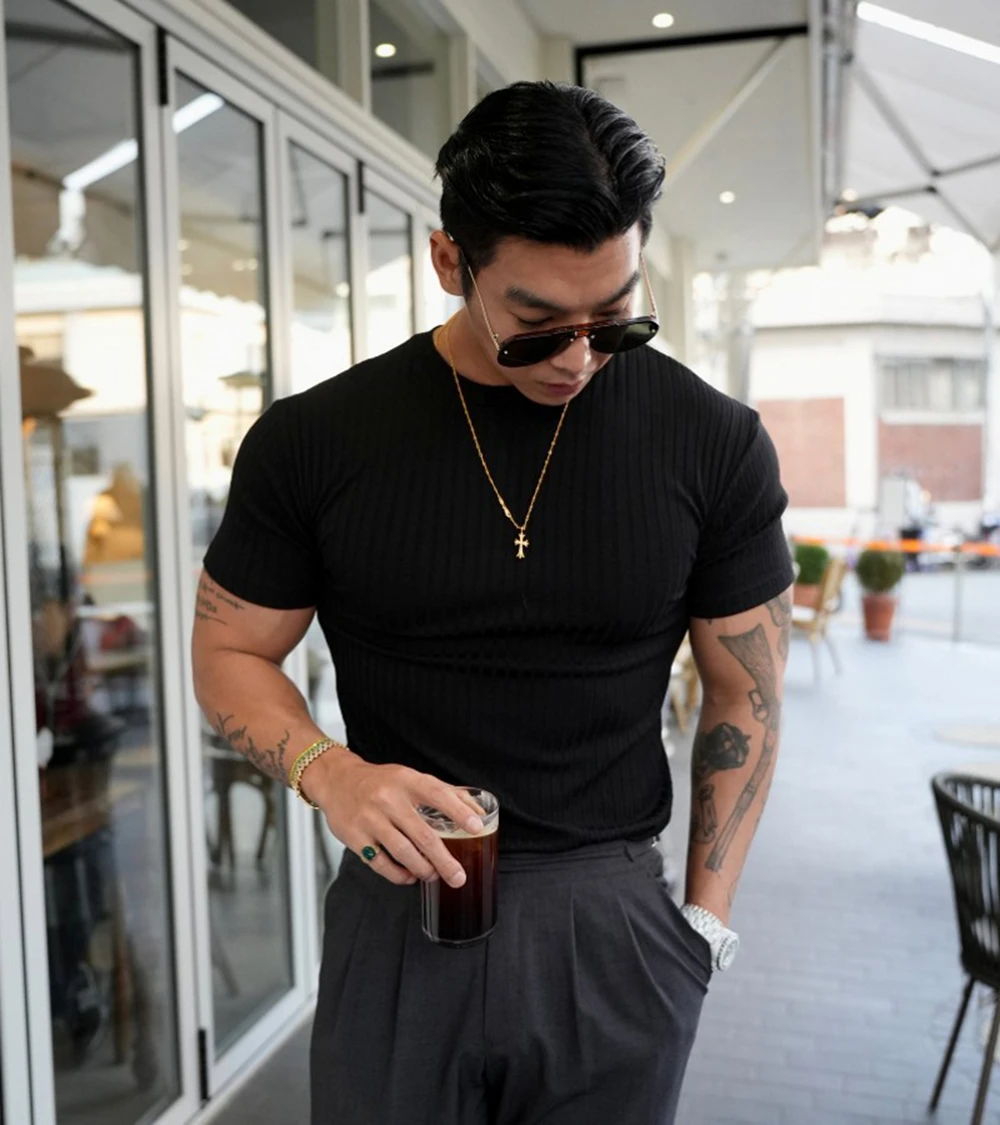 Men's Tight Short Sleeve T-Shirt, Athletic Casual Short Sleeve Top, Fitness Training Quick Dry Loose, Men's Fitness Clothing