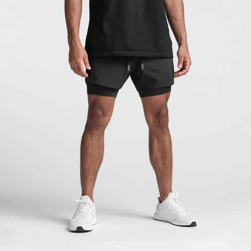 2025 new BreathableDouble layersport  shorts Gyms Fitness Bodybuilding Workout Quick Dry Beach 2 In 1 Shorts Male Running shorts