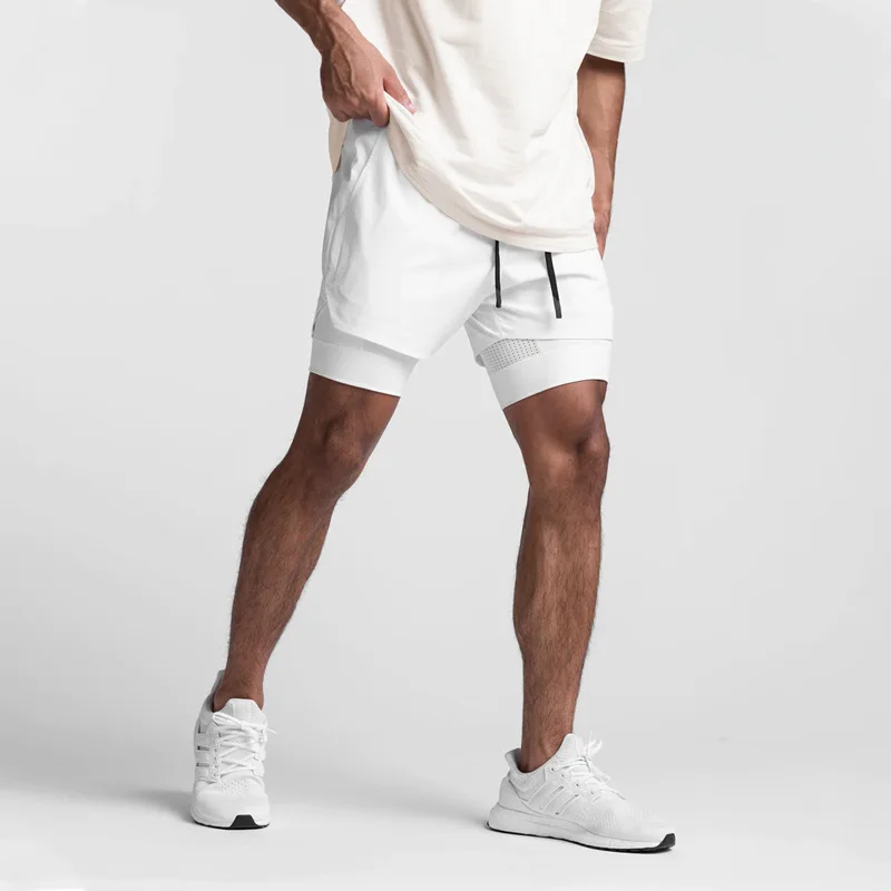 2025 new BreathableDouble layersport  shorts Gyms Fitness Bodybuilding Workout Quick Dry Beach 2 In 1 Shorts Male Running shorts