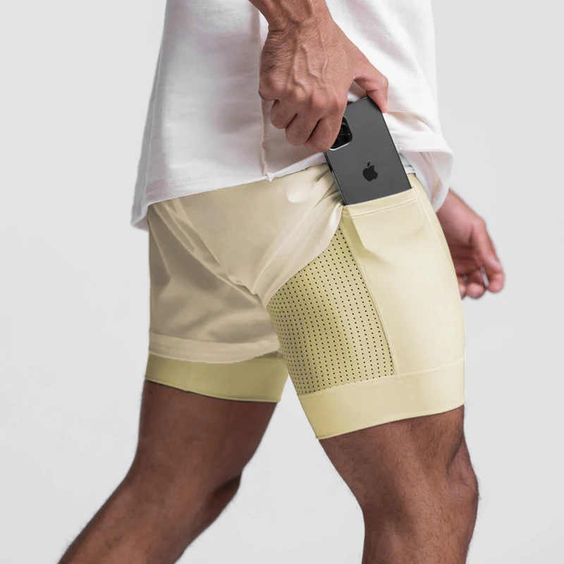 2025 new BreathableDouble layersport  shorts Gyms Fitness Bodybuilding Workout Quick Dry Beach 2 In 1 Shorts Male Running shorts
