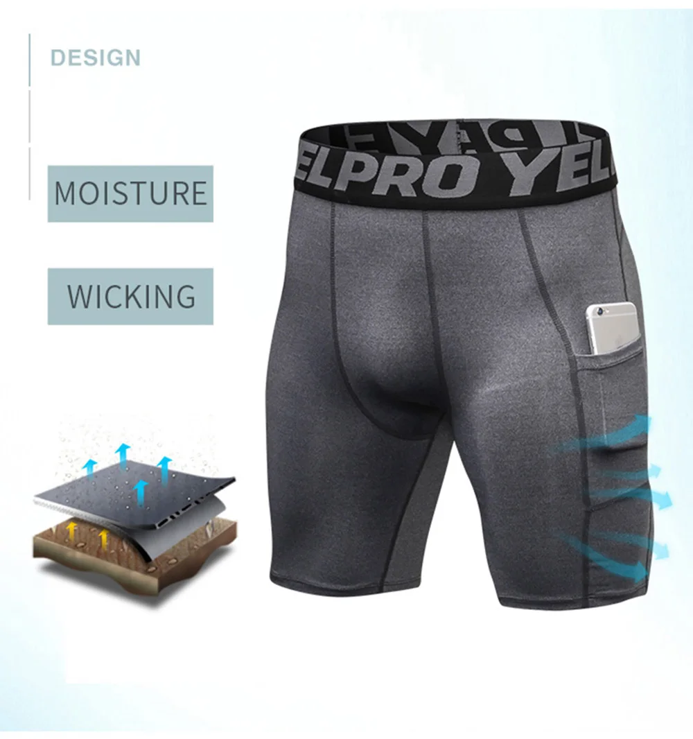 Sports Shorts Men Compression Running Shorts With Pocket Quick Dry Workout Gym Shorts Fitness Sport Leggings for Men