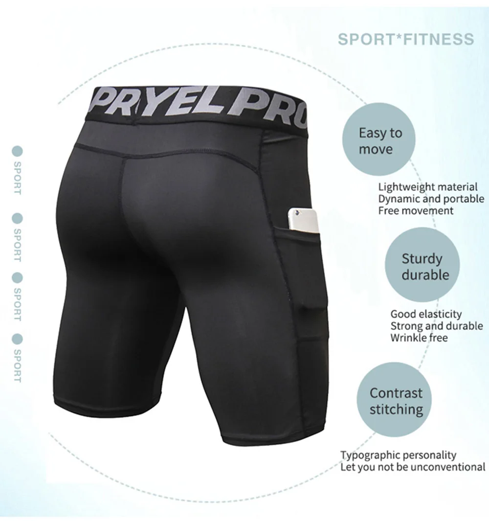 Sports Shorts Men Compression Running Shorts With Pocket Quick Dry Workout Gym Shorts Fitness Sport Leggings for Men
