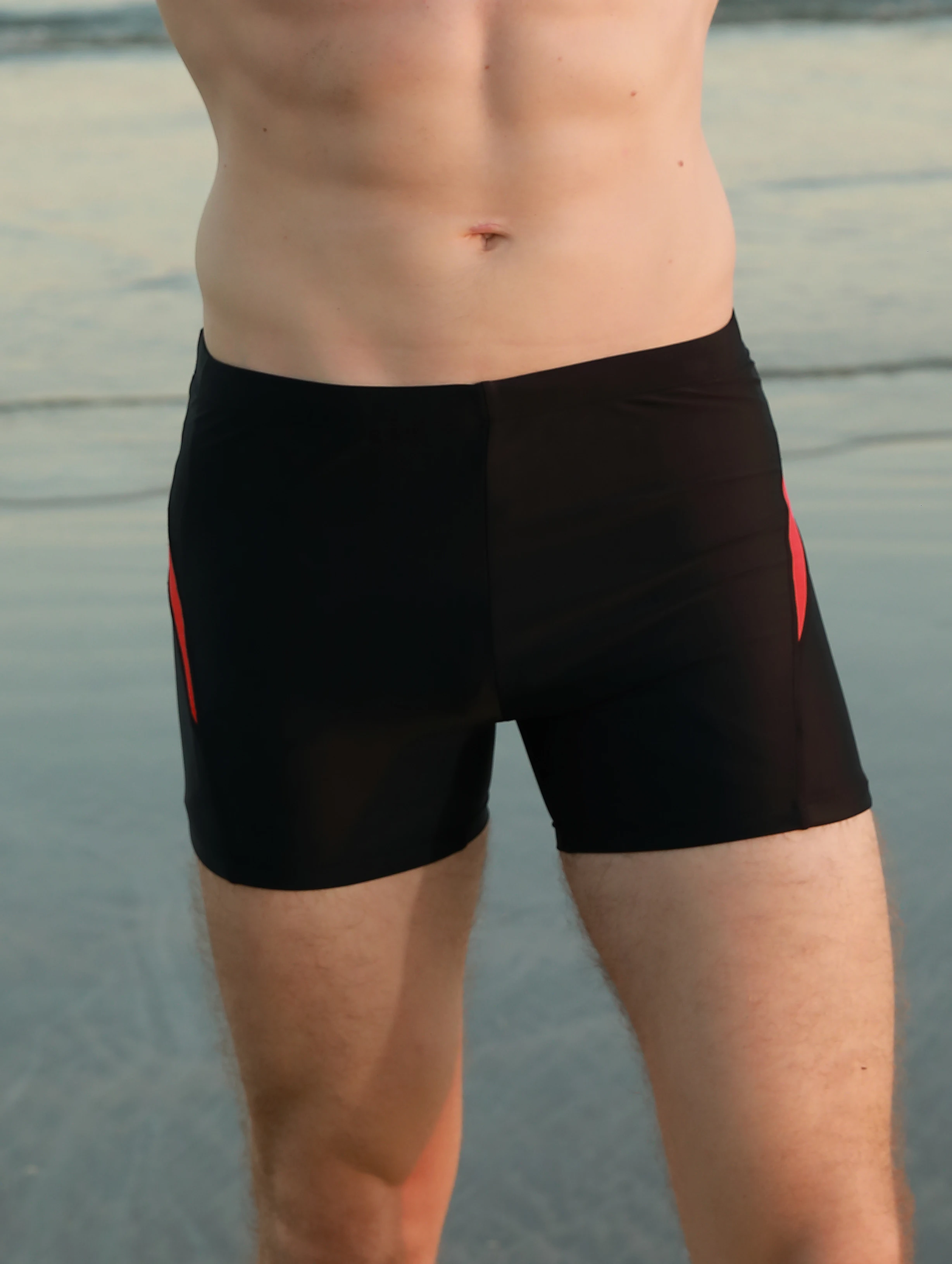 Men's sports tight fitting swimsuit, plain angle solid color patchwork, contrasting classic style - elastic swimsuit