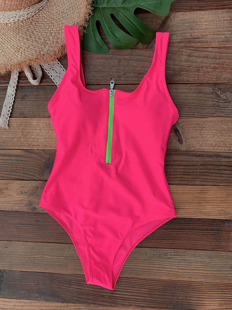 Front Zip Up One Piece Swimsuit Monokini Backless Swimwear One-piece Swimming Suit for Women Summer Trend Beachwear