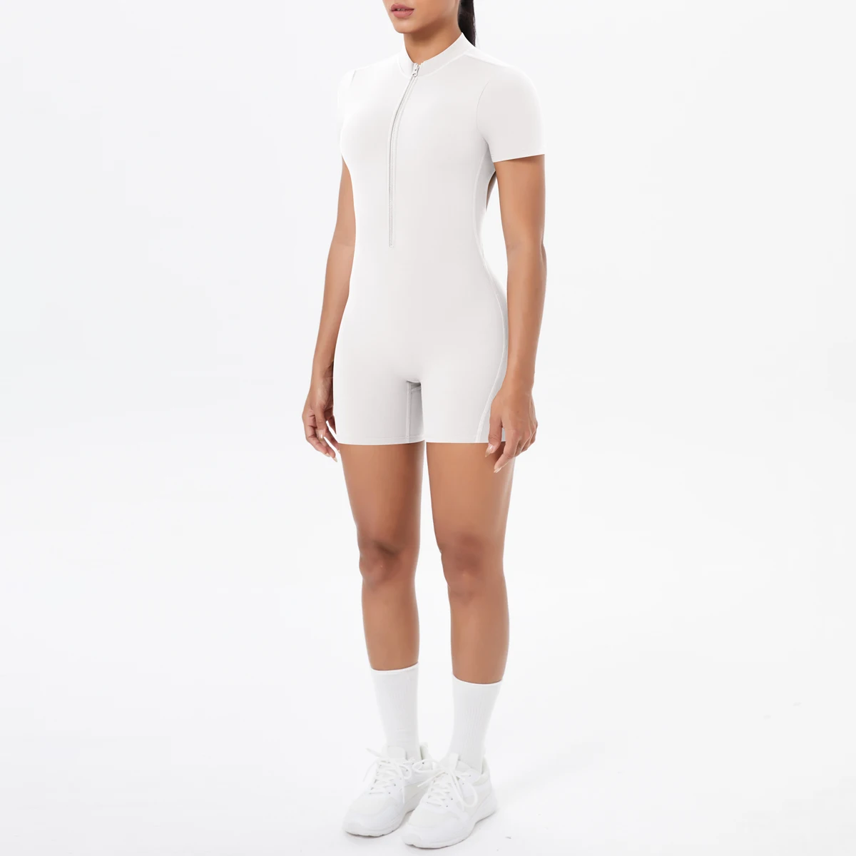 Hollow Out Backless Short Sleeved Zipper Jumpsuit for Woman Jumpsuit Yoga Suit One-Piece Legging Short Push Up Gym Yoga Clothing