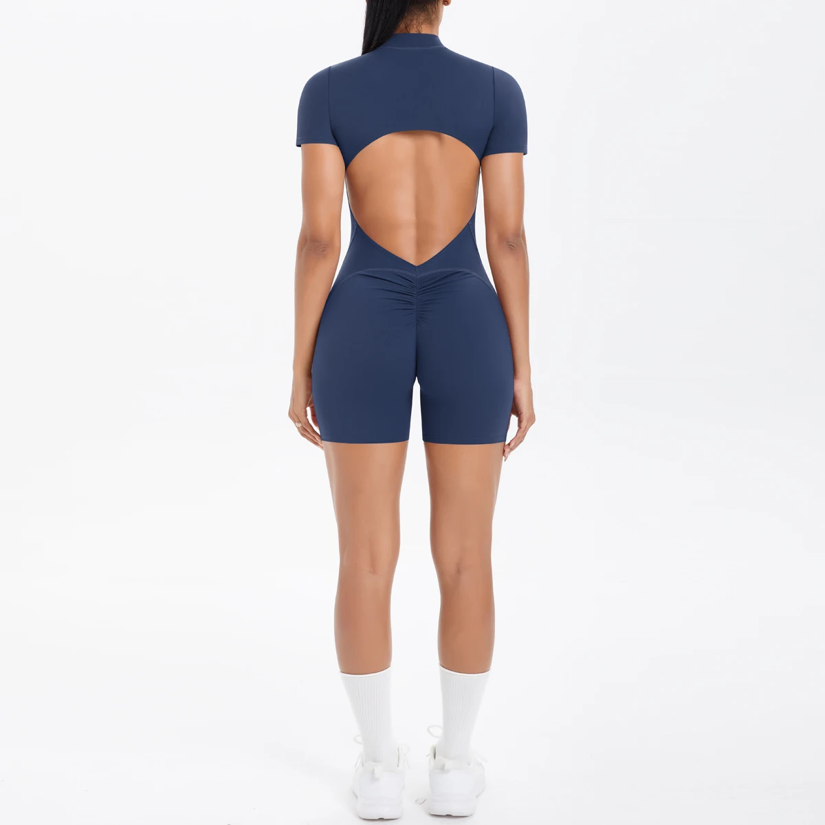 Hollow Out Backless Short Sleeved Zipper Jumpsuit for Woman Jumpsuit Yoga Suit One-Piece Legging Short Push Up Gym Yoga Clothing