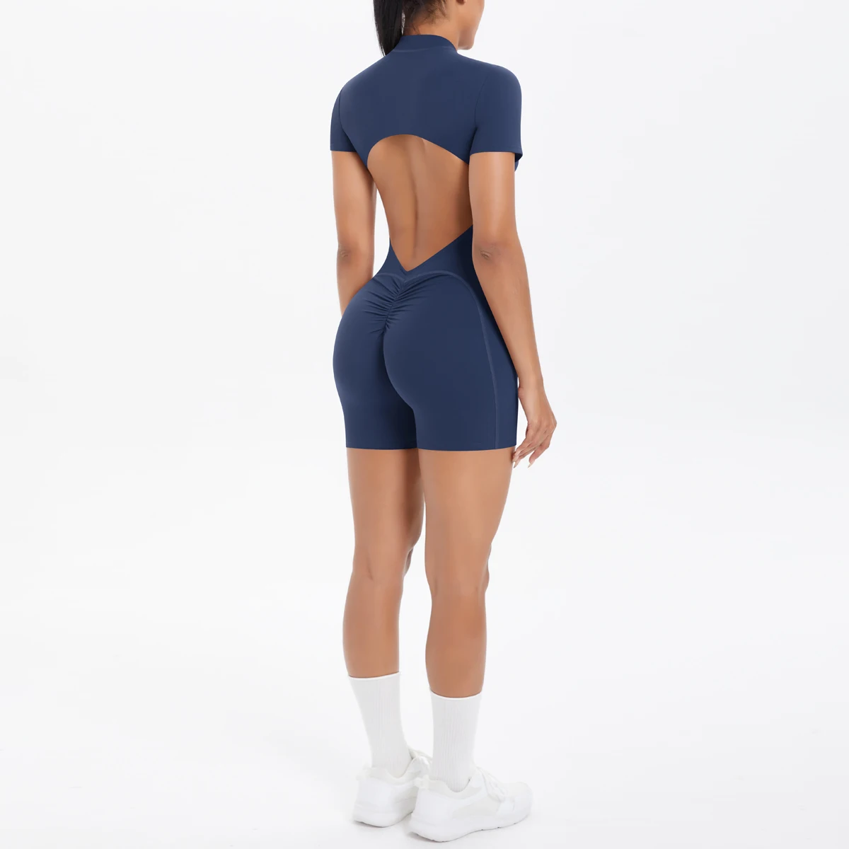 Hollow Out Backless Short Sleeved Zipper Jumpsuit for Woman Jumpsuit Yoga Suit One-Piece Legging Short Push Up Gym Yoga Clothing