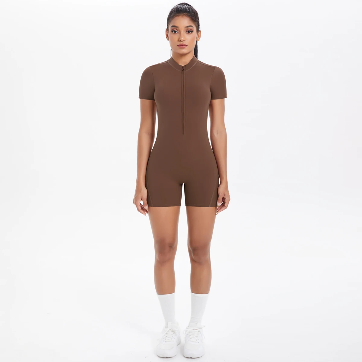 Hollow Out Backless Short Sleeved Zipper Jumpsuit for Woman Jumpsuit Yoga Suit One-Piece Legging Short Push Up Gym Yoga Clothing