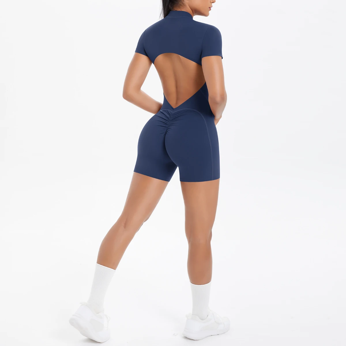 Hollow Out Backless Short Sleeved Zipper Jumpsuit for Woman Jumpsuit Yoga Suit One-Piece Legging Short Push Up Gym Yoga Clothing