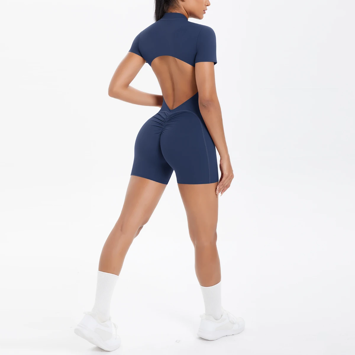 Hollow Out Backless Short Sleeved Zipper Jumpsuit for Woman Jumpsuit Yoga Suit One-Piece Legging Short Push Up Gym Yoga Clothing