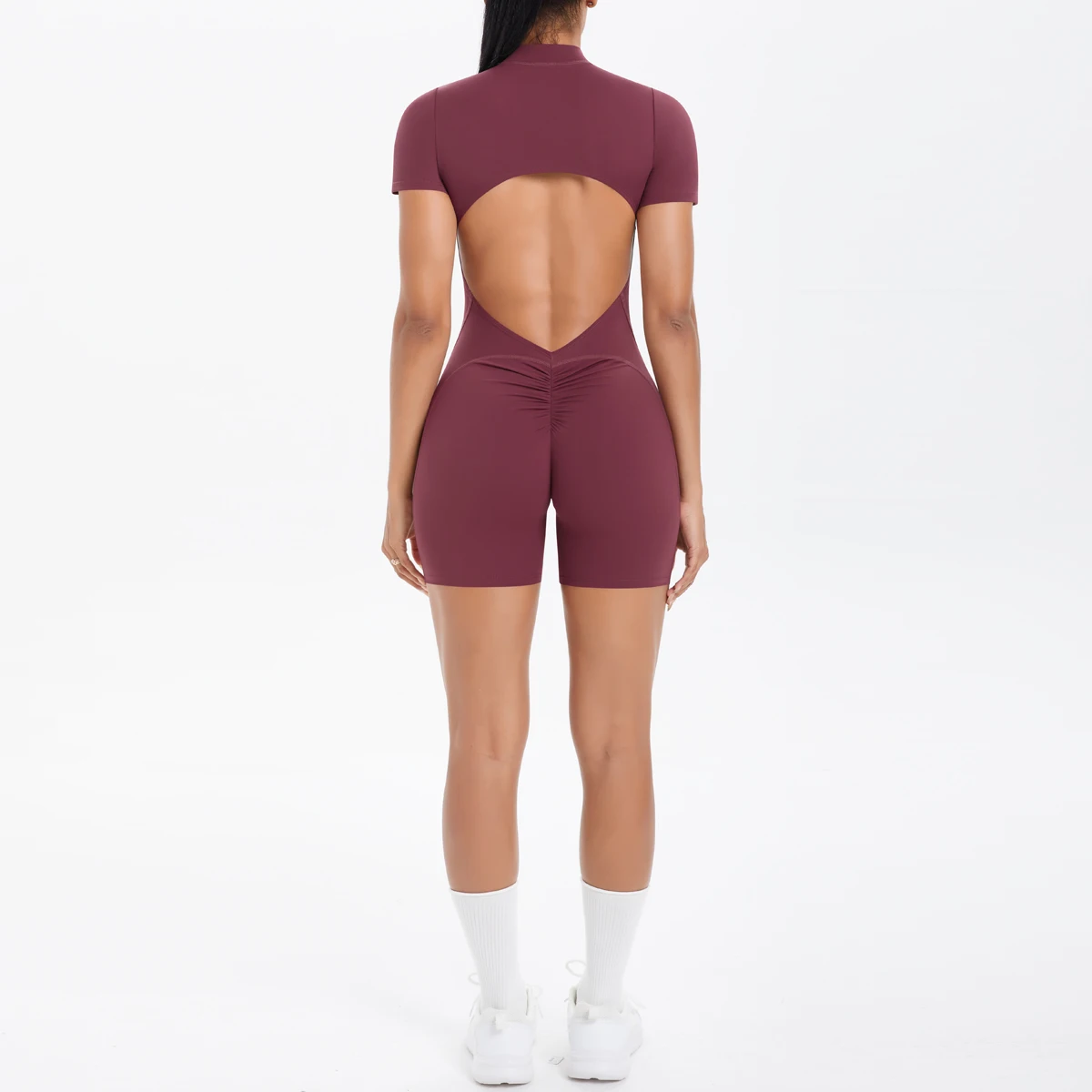 Hollow Out Backless Short Sleeved Zipper Jumpsuit for Woman Jumpsuit Yoga Suit One-Piece Legging Short Push Up Gym Yoga Clothing