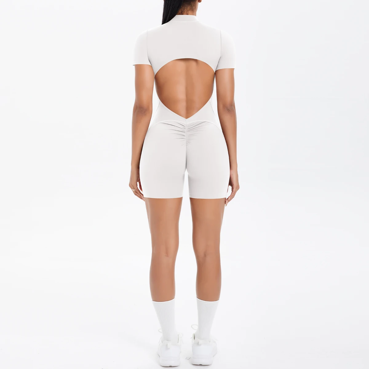 Hollow Out Backless Short Sleeved Zipper Jumpsuit for Woman Jumpsuit Yoga Suit One-Piece Legging Short Push Up Gym Yoga Clothing