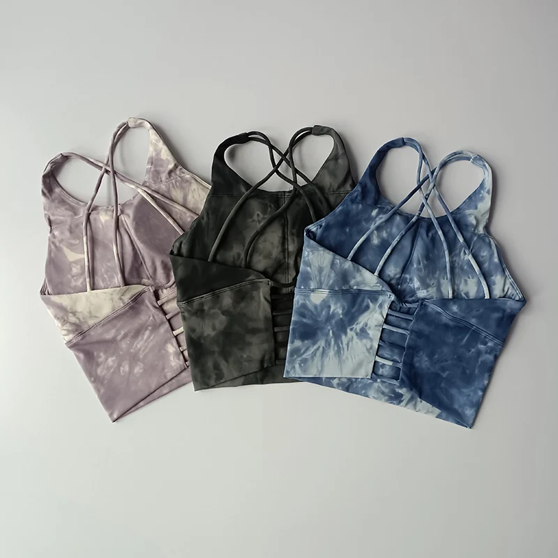Sexy Sports Lingerie Gathering Shockproof Running Suit Training Fitness Bra Tie-dyeing Beauty Back Yoga Vest Suspender Strap