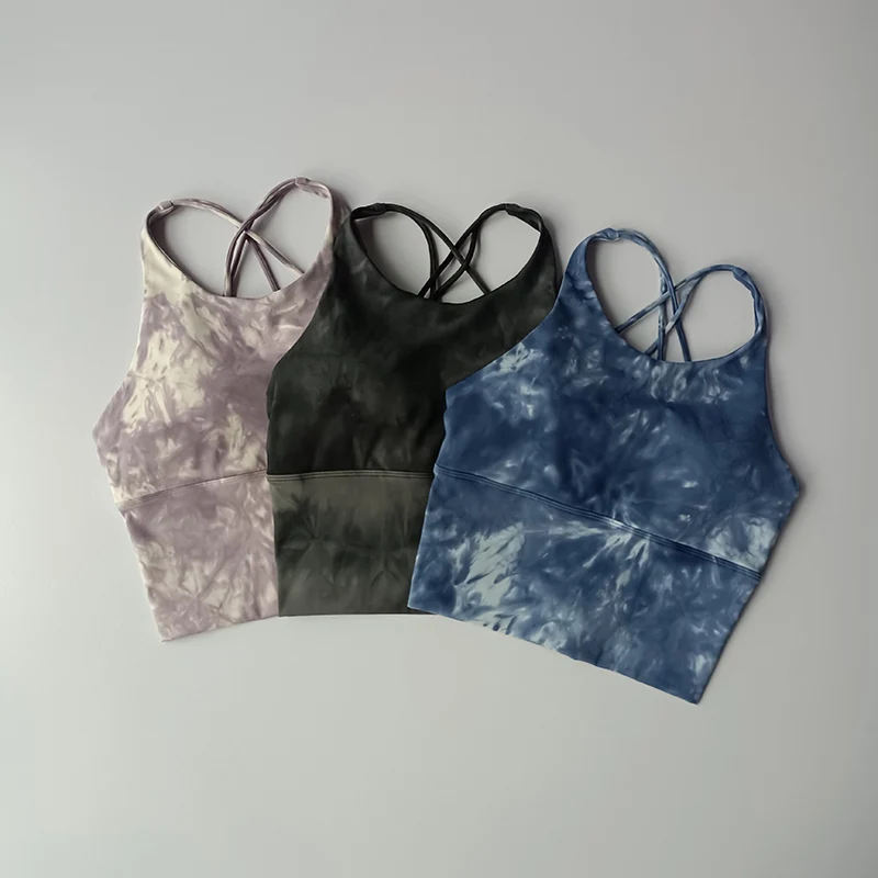 Sexy Sports Lingerie Gathering Shockproof Running Suit Training Fitness Bra Tie-dyeing Beauty Back Yoga Vest Suspender Strap