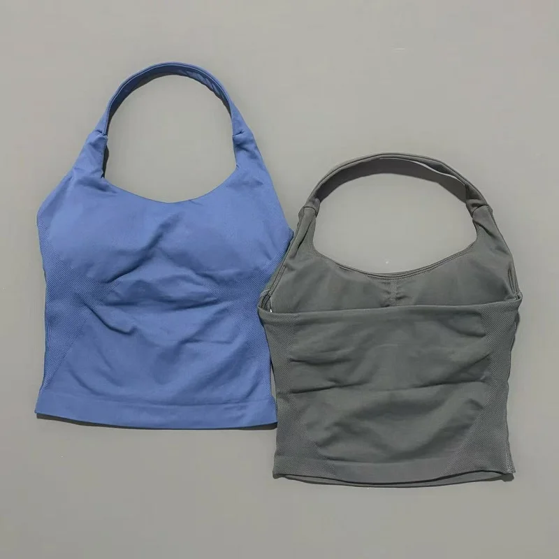 Gym Sports Top Women Seamless Yoga Tank Longline Strappy Top Open Back Bra Sportswear Gym Clothing Running Workout Halter