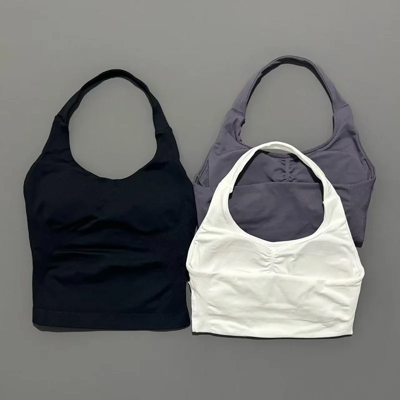 Gym Sports Top Women Seamless Yoga Tank Longline Strappy Top Open Back Bra Sportswear Gym Clothing Running Workout Halter