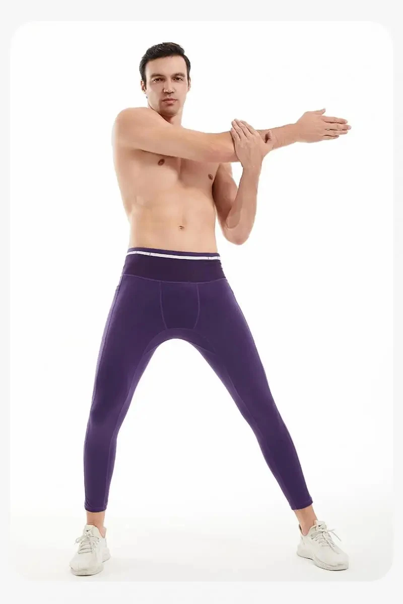 Mens Compression Running Pants Cycling Long Leggings Outdoor Sports Basketball Fitness Guys Gym Riding Hiking Tights 6 Pockets