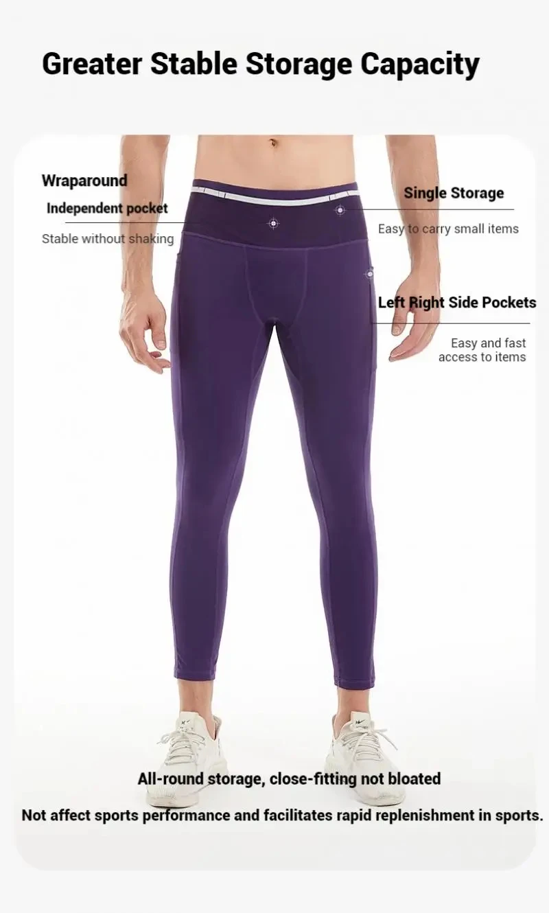 Mens Compression Running Pants Cycling Long Leggings Outdoor Sports Basketball Fitness Guys Gym Riding Hiking Tights 6 Pockets