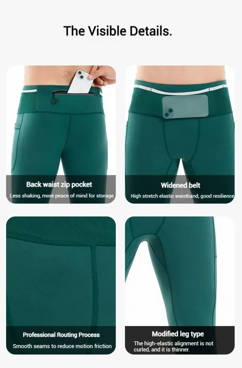 Mens Compression Running Pants Cycling Long Leggings Outdoor Sports Basketball Fitness Guys Gym Riding Hiking Tights 6 Pockets