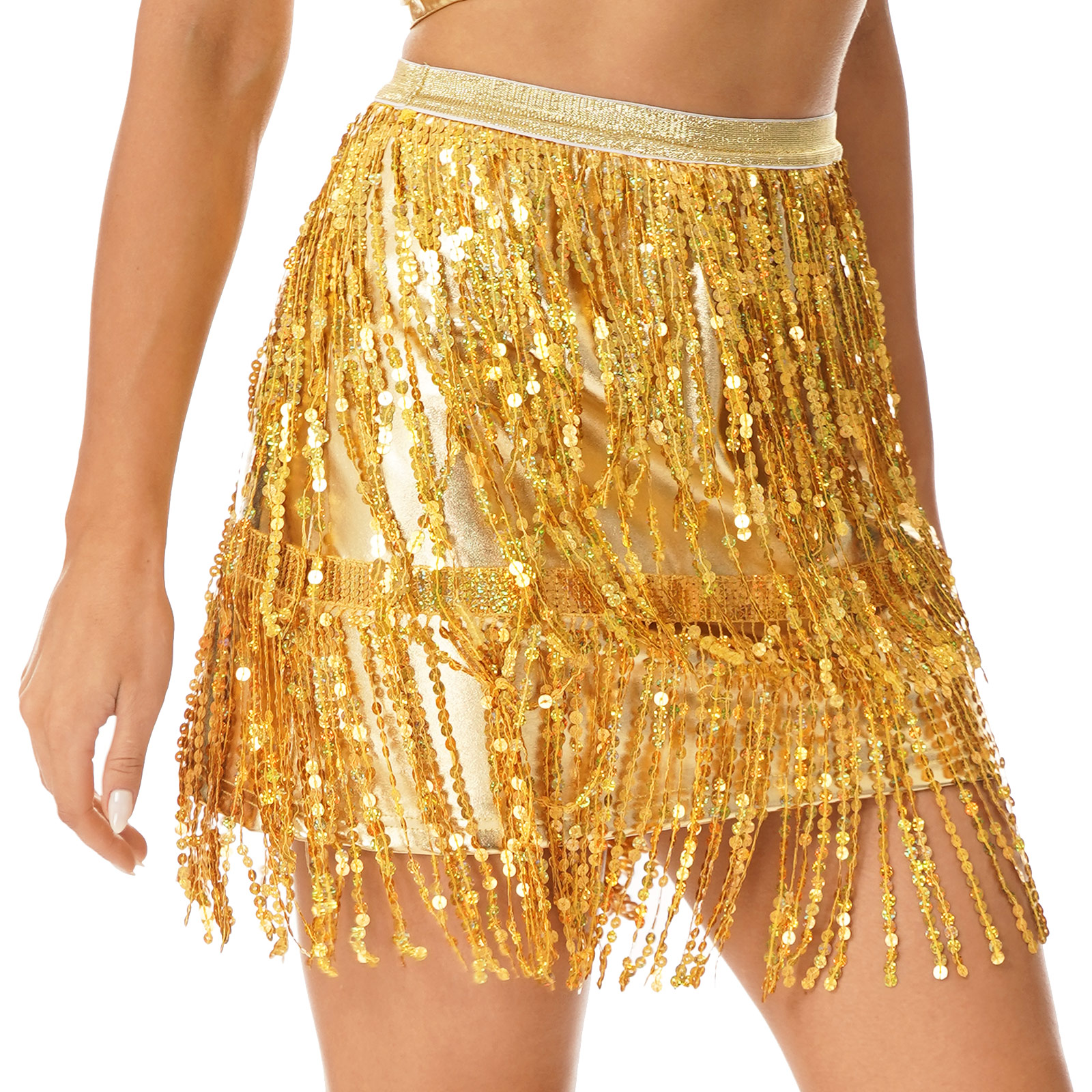 Fringed Mini Skirts Latindance Womens Sparkly Sequin Tassel Skirt Latin Dance Costume Clubwear Bellydance Costume Dancewear