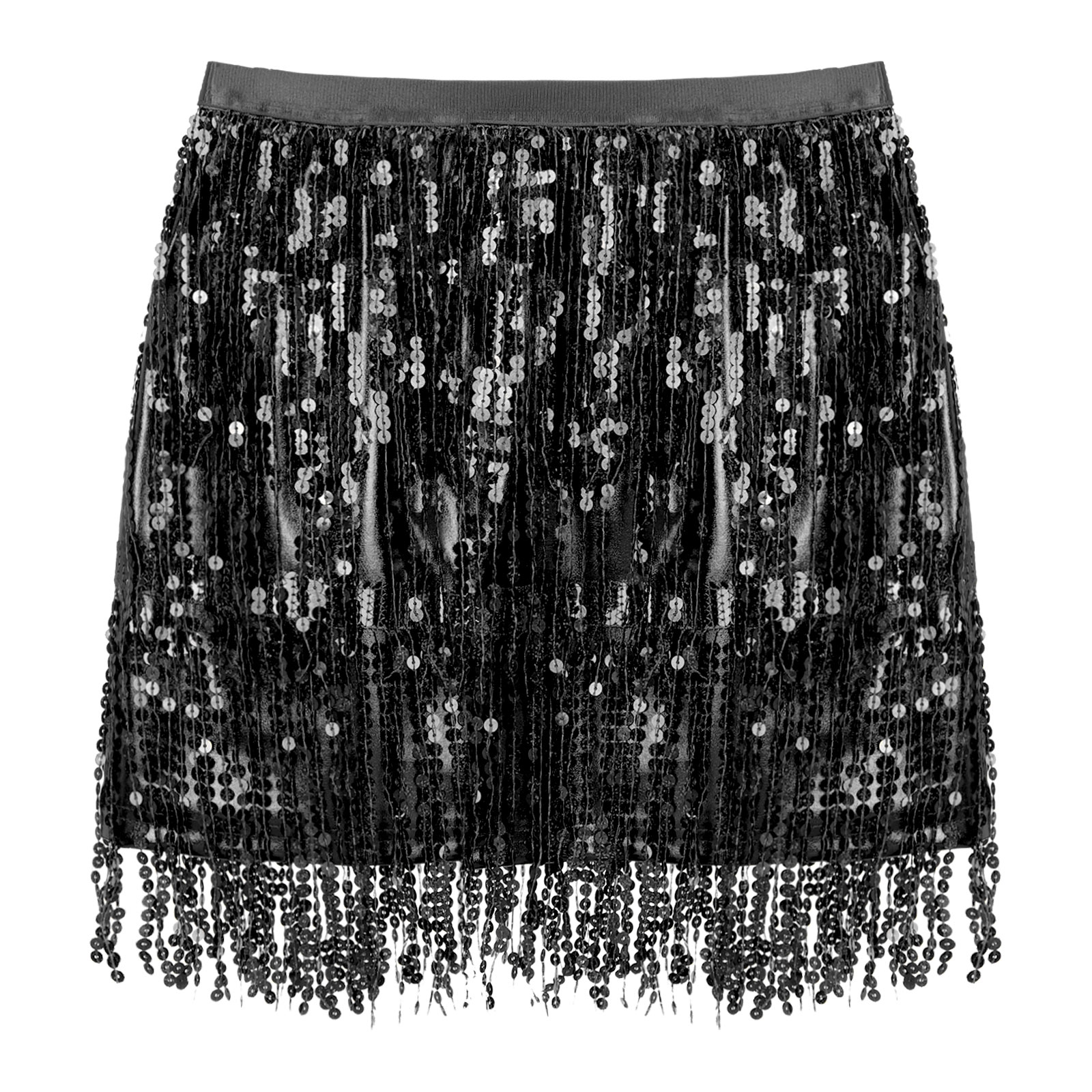 Fringed Mini Skirts Latindance Womens Sparkly Sequin Tassel Skirt Latin Dance Costume Clubwear Bellydance Costume Dancewear